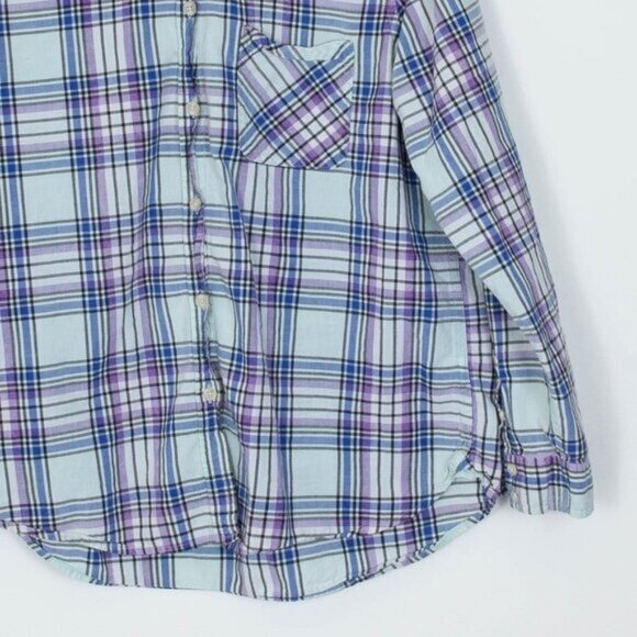 American Eagle Womens Boyfriend‎ Plaid Button Down Shirt Size Large Blue Casual - Picture 3 of 9